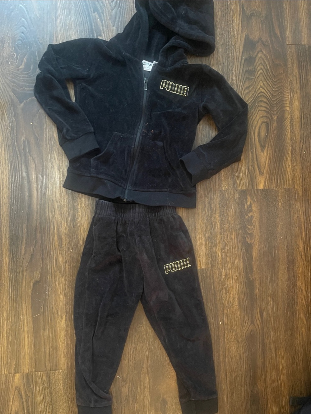Unisex Puma Black Velour Zip Hoodie SET Gold and Black